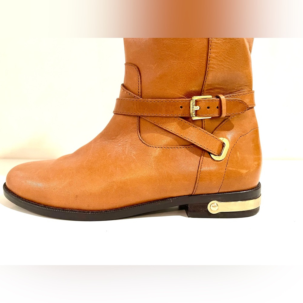 Ralph Lauren Tan Leather Knee-High Riding Boots w Gold Metal Details - Picture 4 of 15